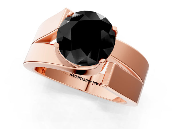 Rose Gold Round Solitaire Engagement Ring Setting for Black Center with Wide Stepped Bypass Band