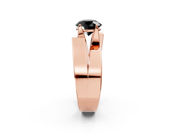 Rose Gold Round Solitaire Engagement Ring Setting for Black Center with Wide Stepped Bypass Band