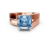 Rose gold Modern Tension Set Fancy Blue Asscher  Solitaire Wide Band Ring_69