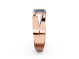 Rose gold Modern Tension Set Fancy Blue Emerald  Solitaire Wide Band Ring_101