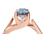 Rose gold Modern Tension Set Fancy Blue Emerald  Solitaire Wide Band Ring_103