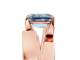 Rose gold Modern Tension Set Fancy Blue Emerald  Solitaire Wide Band Ring_104