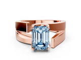 Rose gold Modern Tension Set Fancy Blue Emerald  Solitaire Wide Band Ring_99