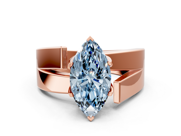 Rose gold Modern Tension Set Fancy Blue Marquise Cut Diamond Solitaire Wide Band Ring