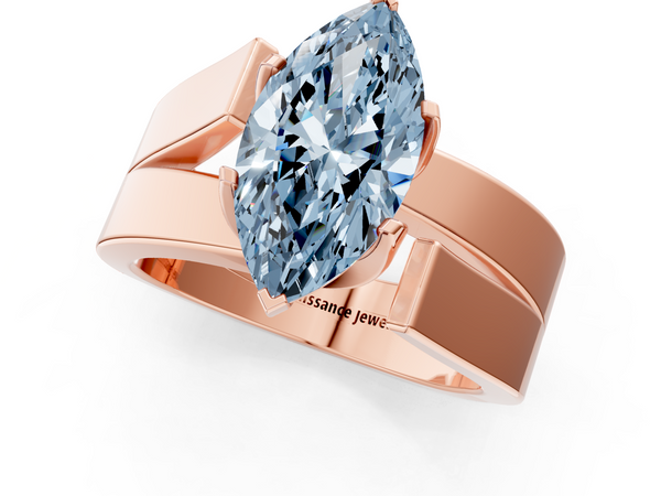 Rose gold Modern Tension Set Fancy Blue Marquise Cut Diamond Solitaire Wide Band Ring