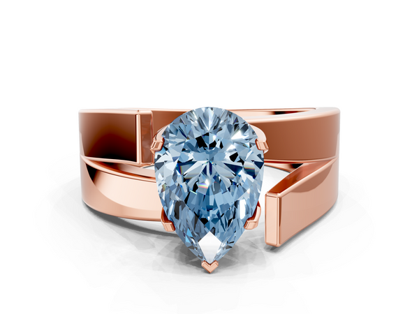 Rose gold Modern Tension Set Fancy Blue Pear Cut Diamond Solitaire Wide Band Ring