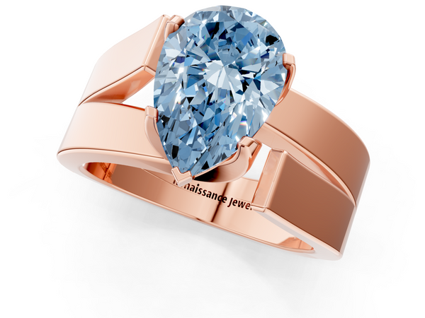 Rose gold Modern Tension Set Fancy Blue Pear Cut Diamond Solitaire Wide Band Ring
