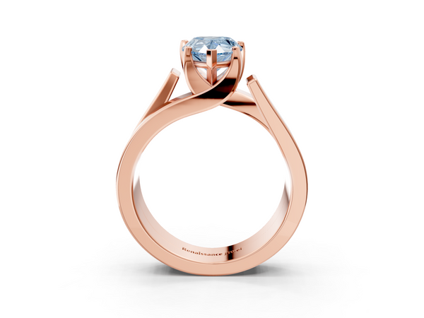 Rose gold Modern Tension Set Fancy Blue Pear Cut Diamond Solitaire Wide Band Ring