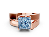 Rose gold Modern Tension Set Fancy Blue Princess  Solitaire Wide Band Ring_62