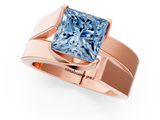 Rose gold Modern Tension Set Fancy Blue Princess  Solitaire Wide Band Ring_63