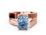 Rose gold Modern Tension Set Fancy Blue Radiant  Solitaire Wide Band Ring_134