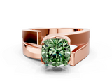 Rose gold Modern Tension Set Fancy Green Cushion  Solitaire Wide Band Ring_60