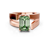Rose gold Modern Tension Set Fancy Green Emerald  Solitaire Wide Band Ring_113