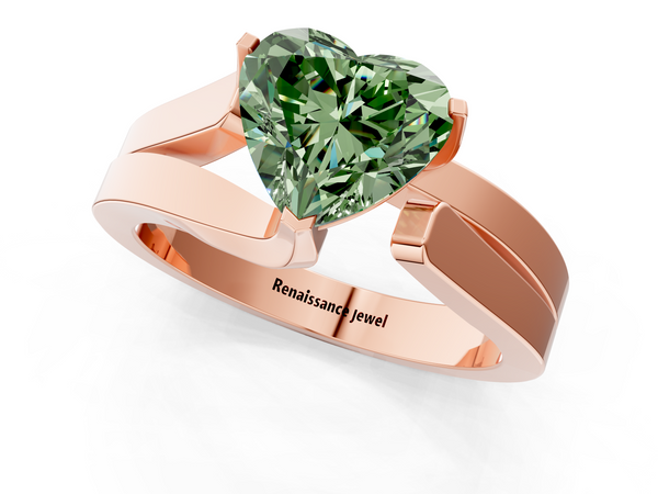 Rose gold Modern Tension Set Fancy Green Heart Cut Diamond Solitaire Wide Band Ring