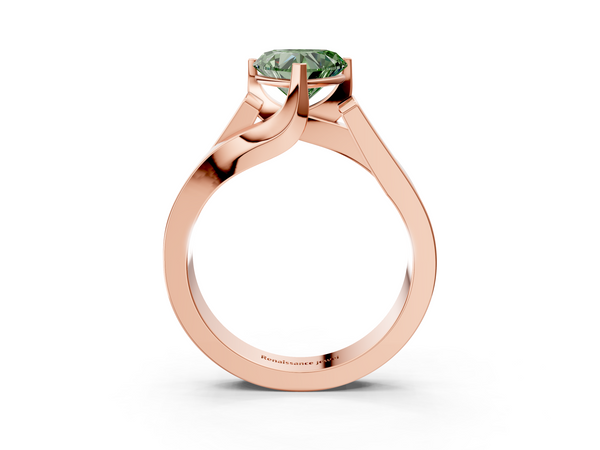 Rose gold Modern Tension Set Fancy Green Heart Cut Diamond Solitaire Wide Band Ring