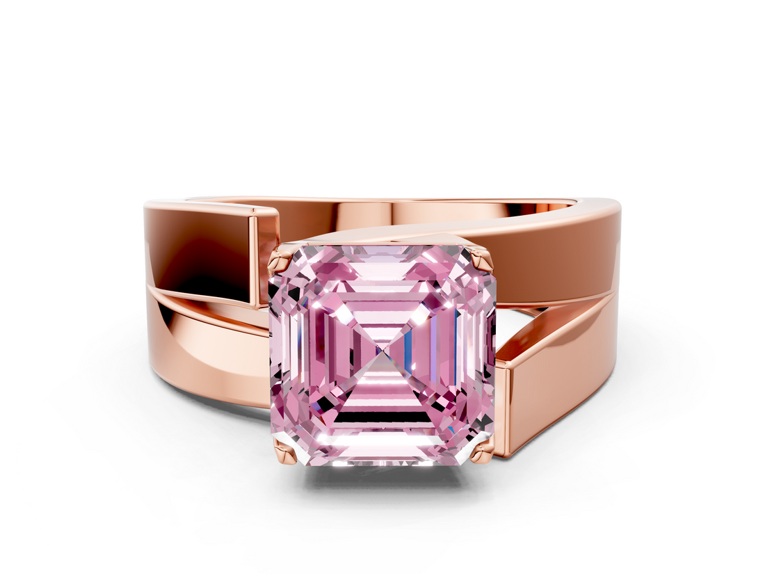 Rose gold Modern Tension Set Fancy Pink Asscher  Solitaire Wide Band Ring_70
