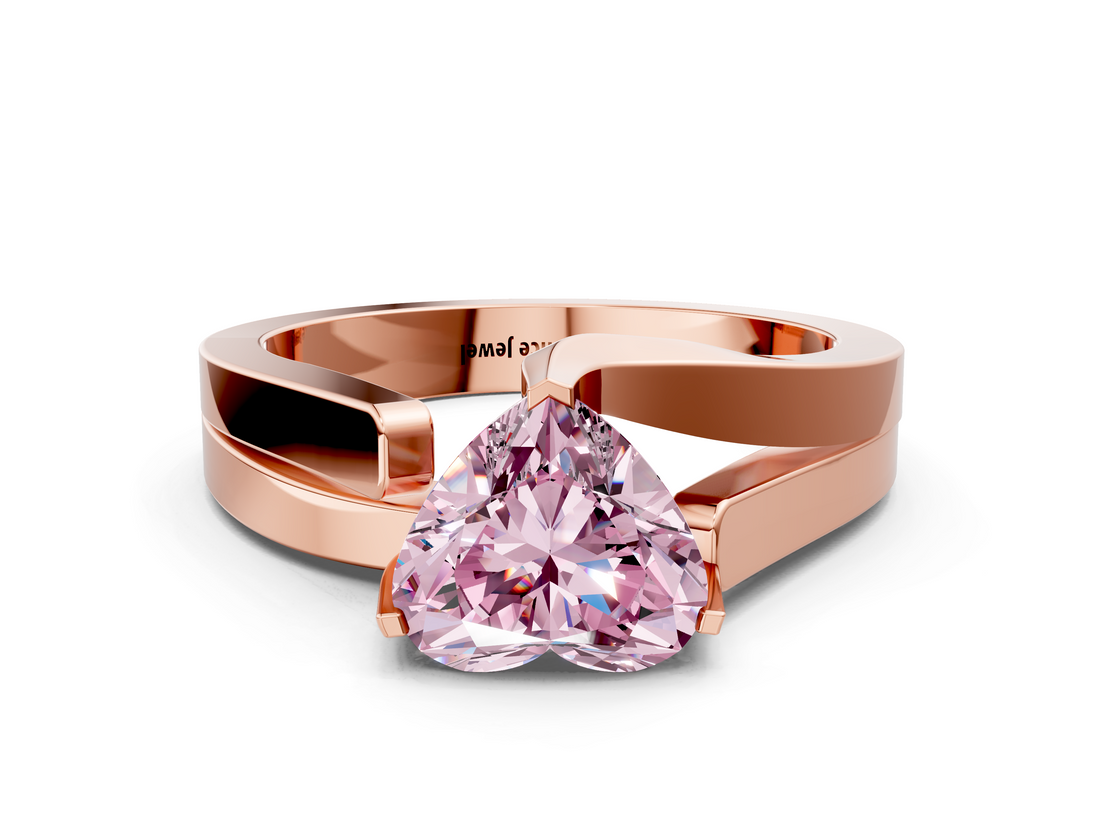 Rose gold Modern Tension Set Fancy Pink Heart  Solitaire Wide Band Ring_96