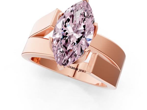 Rose gold Modern Tension Set Fancy Pink Marquise Cut Diamond Solitaire Wide Band Ring