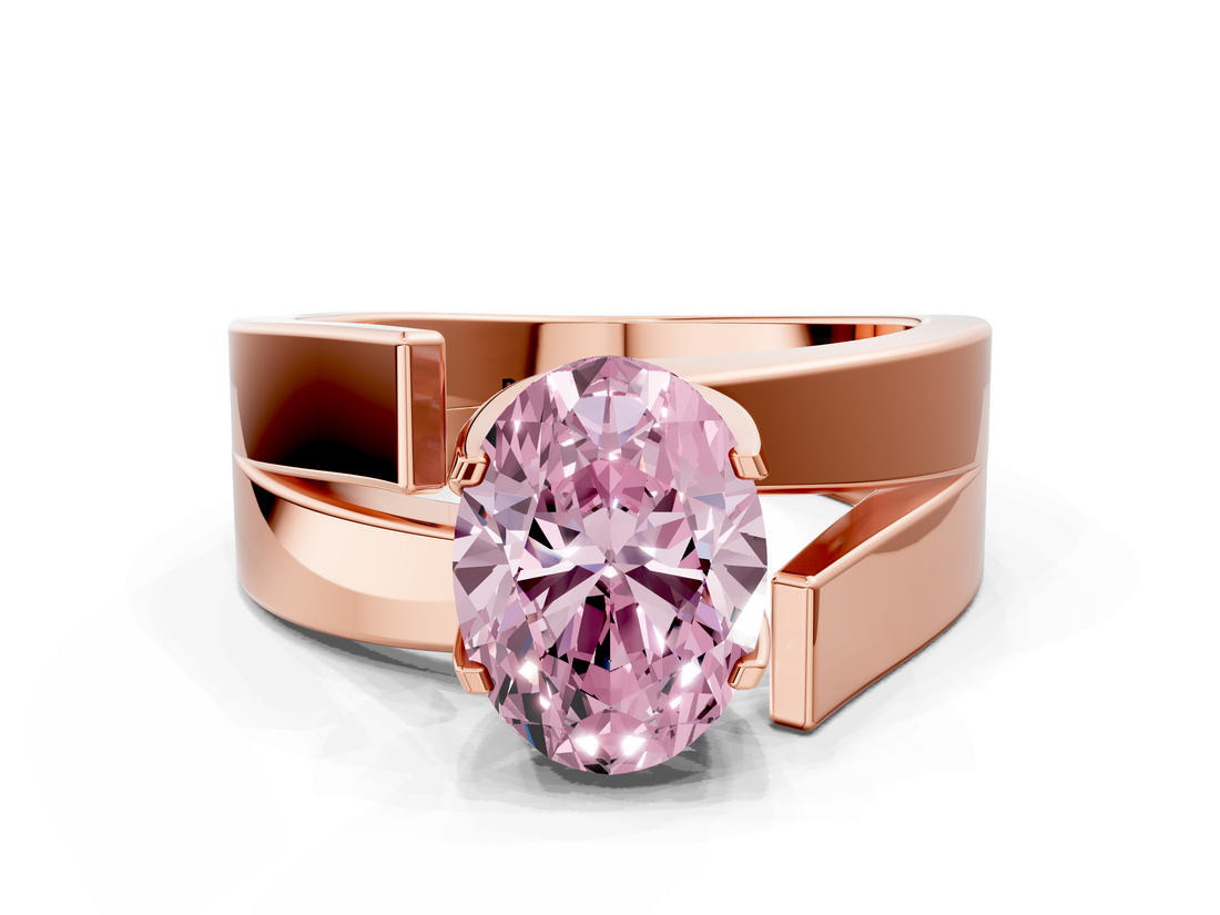 Rose gold Modern Tension Set Fancy Pink Oval  Solitaire Wide Band Ring_62