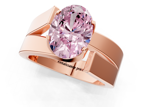 Rose gold Modern Tension Set Fancy Pink Oval Cut Diamond Solitaire Wide Band Ring