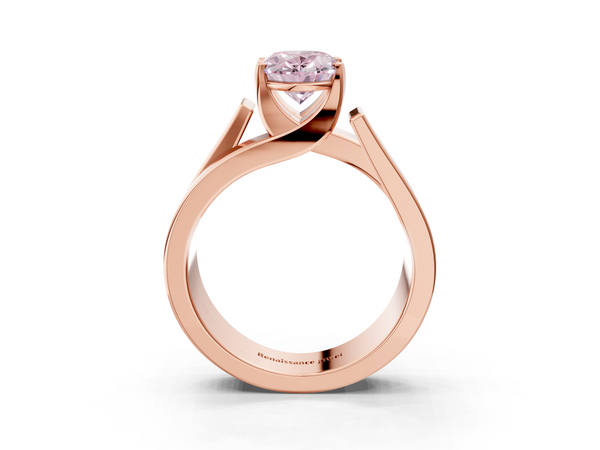 Rose gold Modern Tension Set Fancy Pink Oval Cut Diamond Solitaire Wide Band Ring