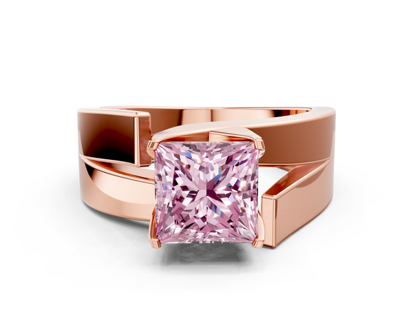 Rose gold Modern Tension Set Fancy Pink Princess Cut Diamond Solitaire Wide Band Ring
