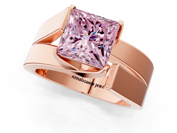Rose gold Modern Tension Set Fancy Pink Princess Cut Diamond Solitaire Wide Band Ring