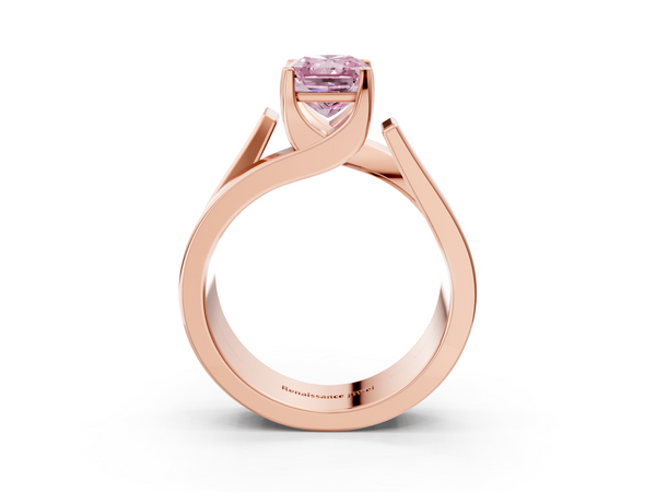 Rose gold Modern Tension Set Fancy Pink Radiant Cut Diamond Solitaire Wide Band Ring