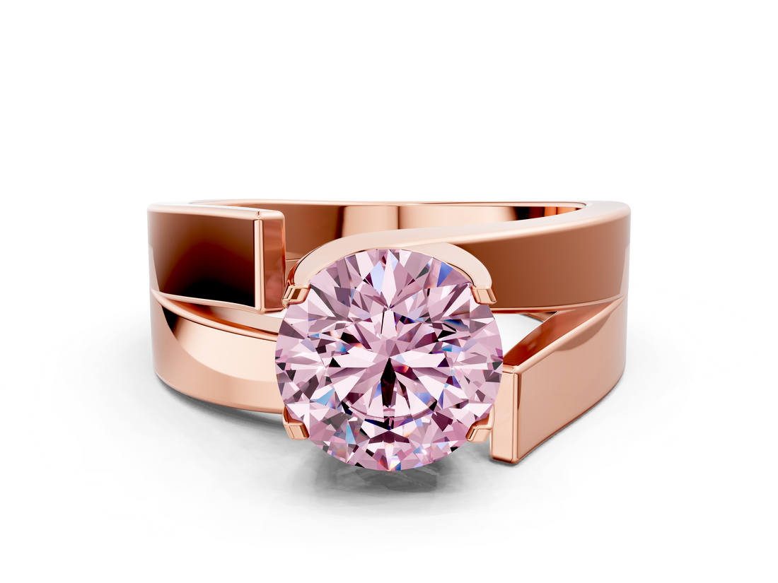 Rose gold Modern Tension Set Fancy Pink Round  Solitaire Wide Band Ring_18