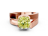 Rose gold Modern Tension Set Fancy Yellow Cushion  Solitaire Wide Band Ring_79