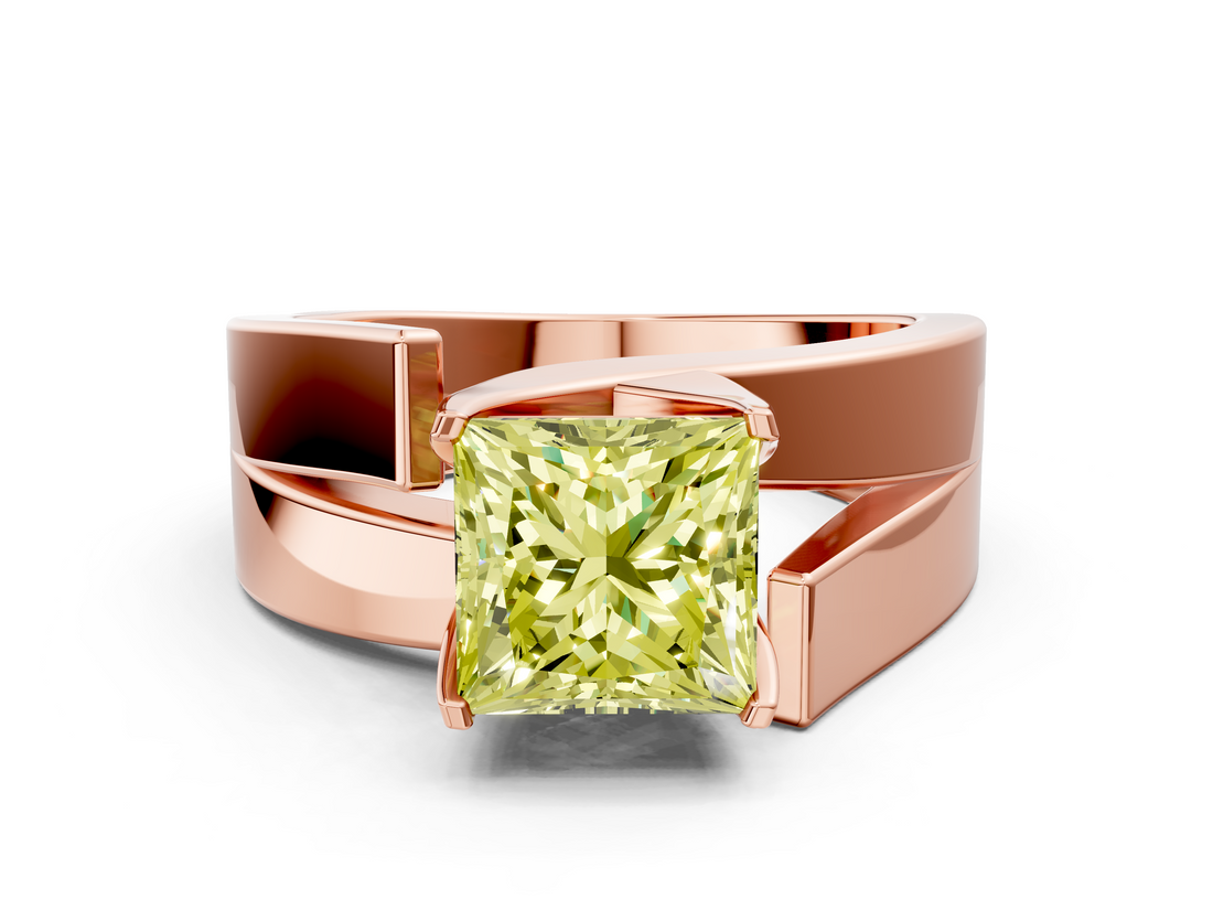 Rose gold Modern Tension Set Fancy Yellow Princess  Solitaire Wide Band Ring_17