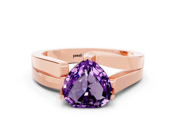 Rose gold Modern Tension Set Heart Cut Amethyst Solitaire Wide Band Ring