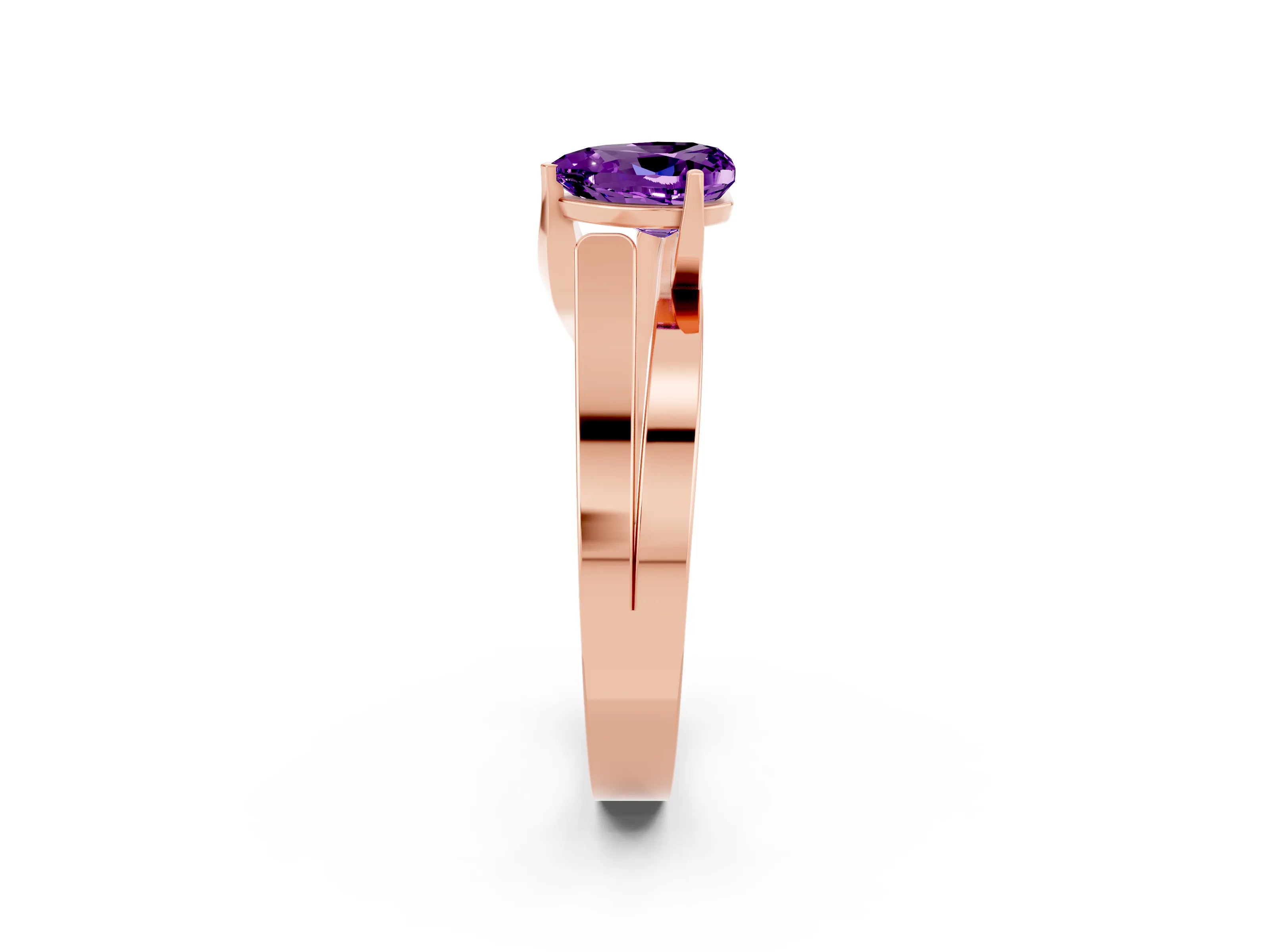 Rose gold Modern Tension Set Heart Cut Amethyst Solitaire Wide Band Ring_2