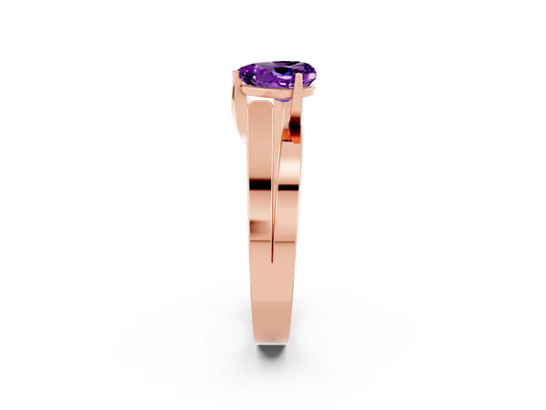 Rose gold Modern Tension Set Heart Cut Amethyst Solitaire Wide Band Ring