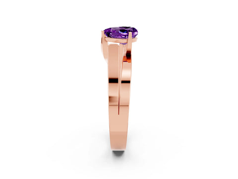 Rose gold Modern Tension Set Heart Cut Amethyst Solitaire Wide Band Ring_2