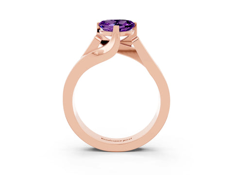 Rose gold Modern Tension Set Heart Cut Amethyst Solitaire Wide Band Ring_3