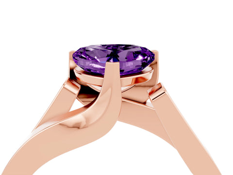 Rose gold Modern Tension Set Heart Cut Amethyst Solitaire Wide Band Ring_4