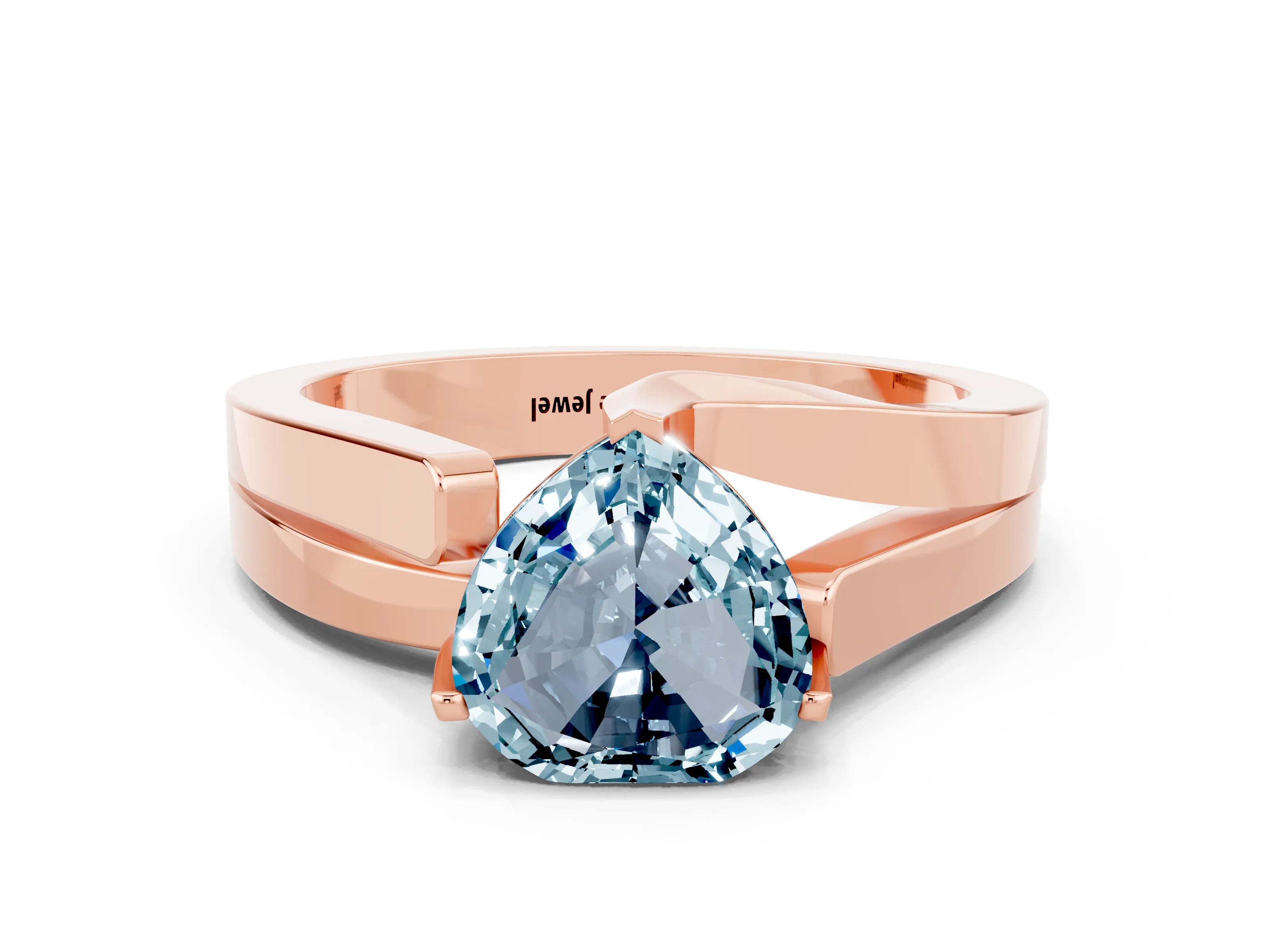 Rose gold Modern Tension Set Heart Cut Aquamarine Solitaire Wide Band Ring