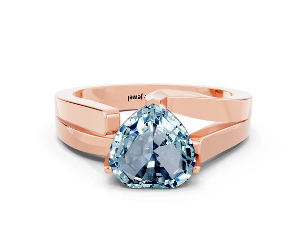 Rose gold Modern Tension Set Heart Cut Aquamarine Solitaire Wide Band Ring
