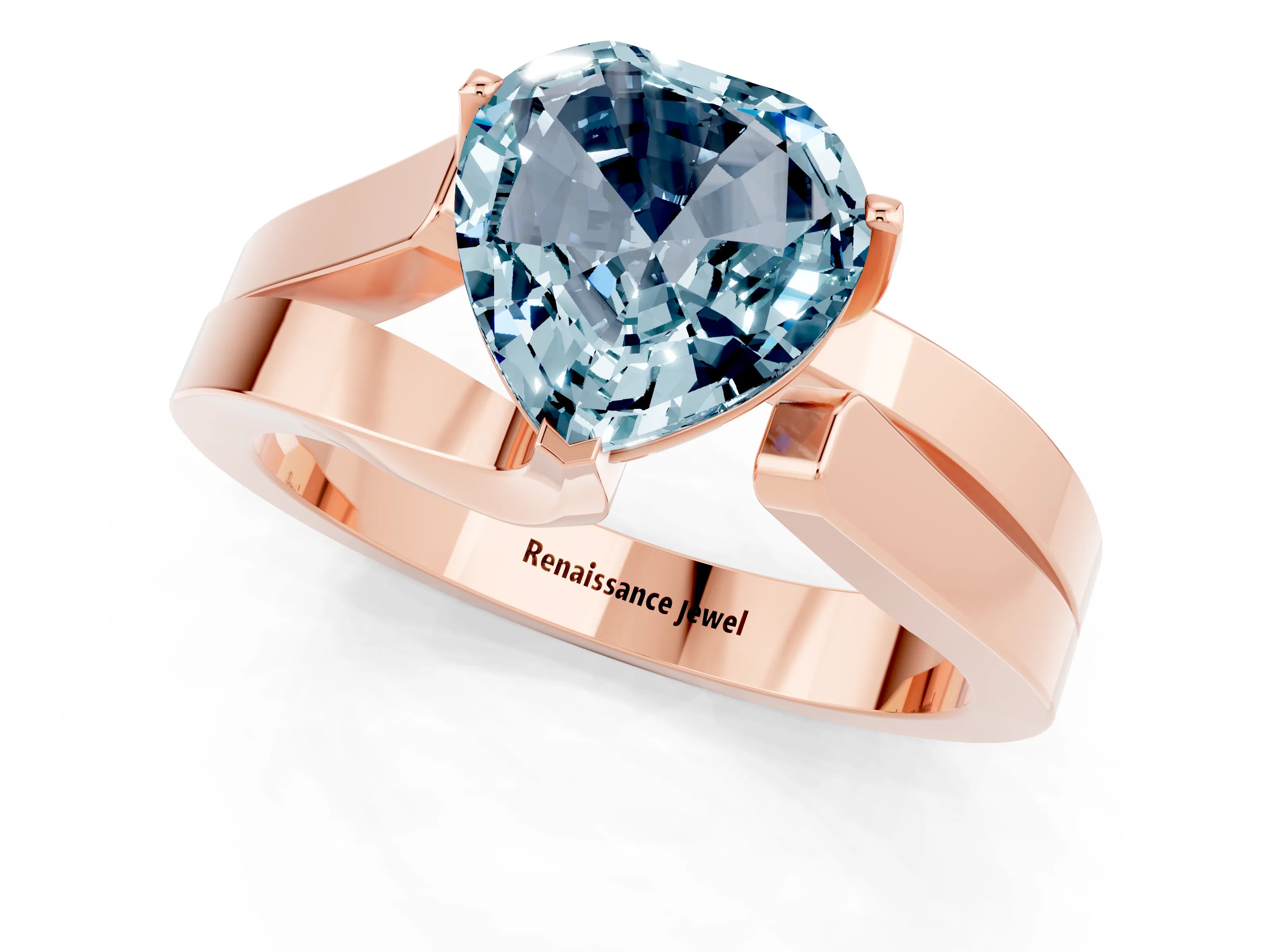 Rose gold Modern Tension Set Heart Cut Aquamarine Solitaire Wide Band Ring_1