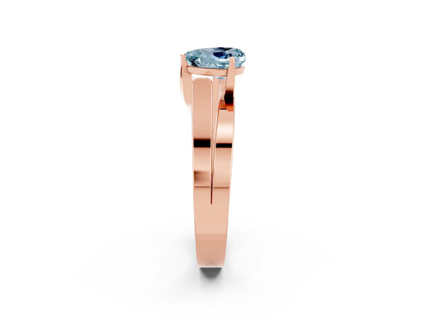 Rose gold Modern Tension Set Heart Cut Aquamarine Solitaire Wide Band Ring