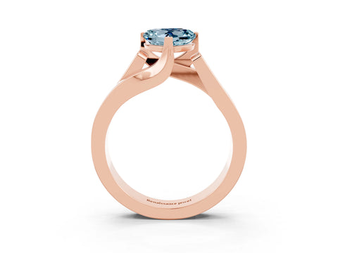 Rose gold Modern Tension Set Heart Cut Aquamarine Solitaire Wide Band Ring_3