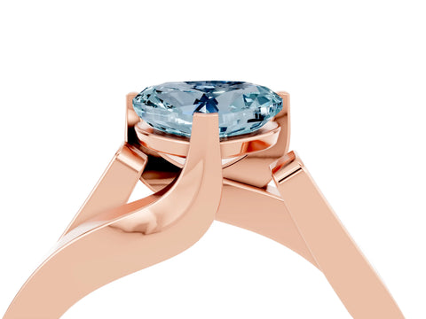 Rose gold Modern Tension Set Heart Cut Aquamarine Solitaire Wide Band Ring_4