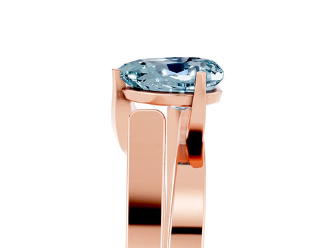 Rose gold Modern Tension Set Heart Cut Aquamarine Solitaire Wide Band Ring_5