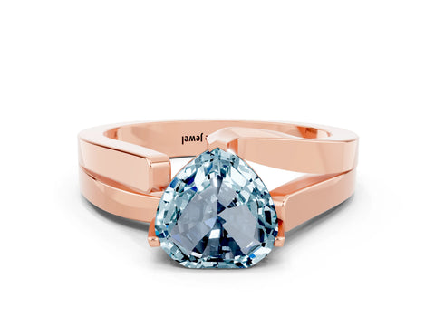 Rose gold Modern Tension Set Heart Cut Aquamarine Solitaire Wide Band Ring