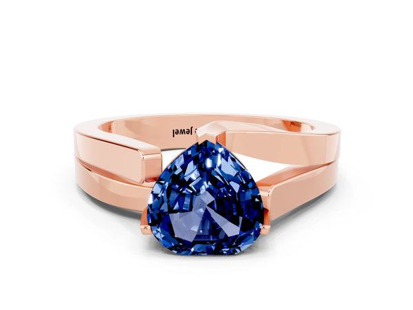 Rose gold Modern Tension Set Heart Cut Blue Sapphire Solitaire Wide Band Ring
