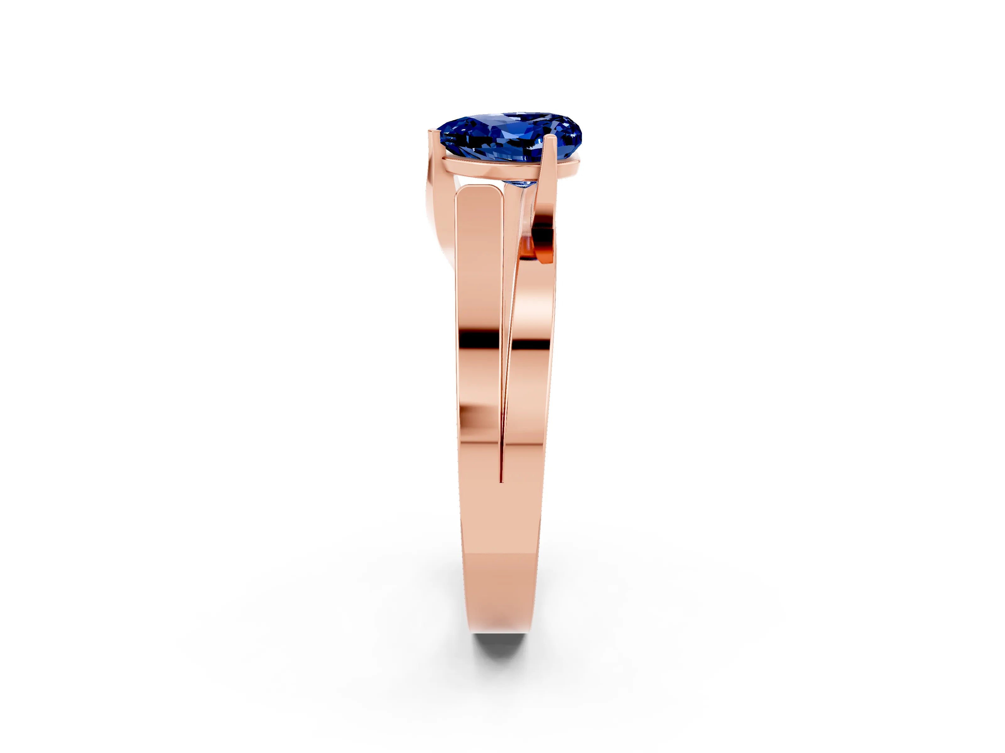 Rose gold Modern Tension Set Heart Cut Blue Sapphire Solitaire Wide Band Ring_2