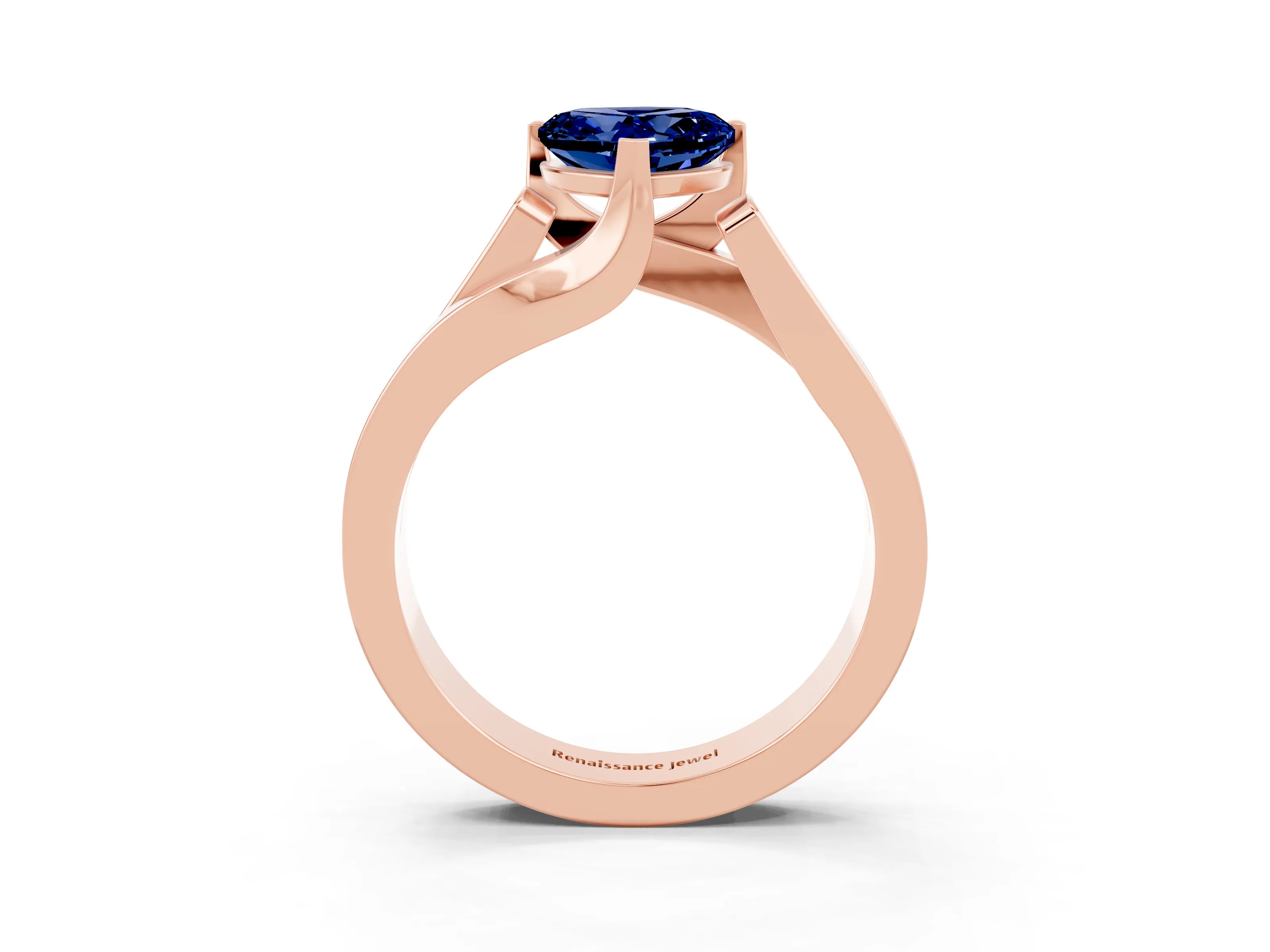 Rose gold Modern Tension Set Heart Cut Blue Sapphire Solitaire Wide Band Ring_3