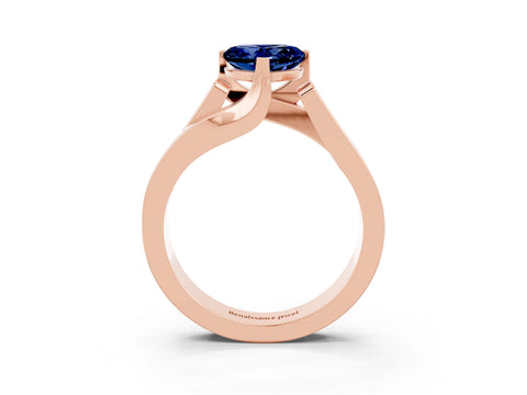 Rose gold Modern Tension Set Heart Cut Blue Sapphire Solitaire Wide Band Ring_3