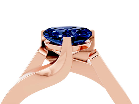 Rose gold Modern Tension Set Heart Cut Blue Sapphire Solitaire Wide Band Ring_4
